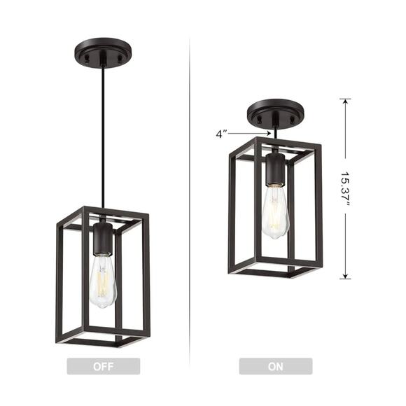 2 Pack Rustic Modern Farmhouse Pendant Lights Oil Rubbed Brown Cage Fixture - Picture 2 of 4